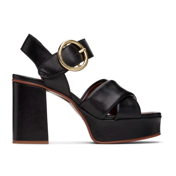See by Chloé Black Leather Lyna Platform Heeled Sandals - Picture 1 of 8